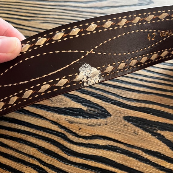 Vintage Cowhide Leather Belt Texas Buckle Size 42 Brown Authentic Rare KC - Picture 5 of 7